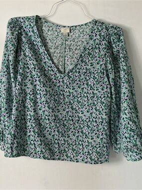 a new day Mint Floral V-Neck Blouse with Purple and Black Details